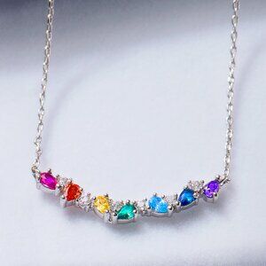 Dainty Rainbow Multicolor gemstone necklace, Charmed Aroma